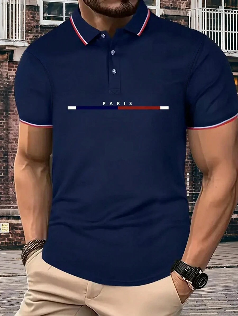 Manfinity Dauomo Men's Short Sleeve Polo Shirt With Letter Pattern Print