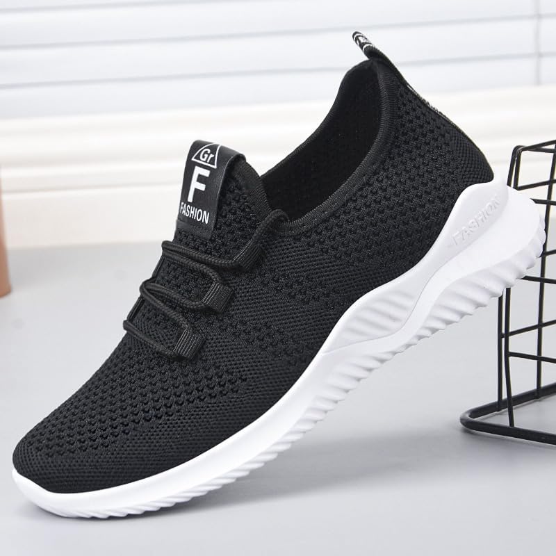 Lightweight Breathable Knit Running Sneakers – Black & White