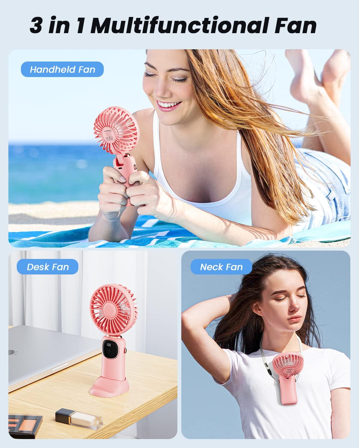 Portable Handheld Fan with LED Display – 4000mAh Rechargeable, Foldable & Wearable
