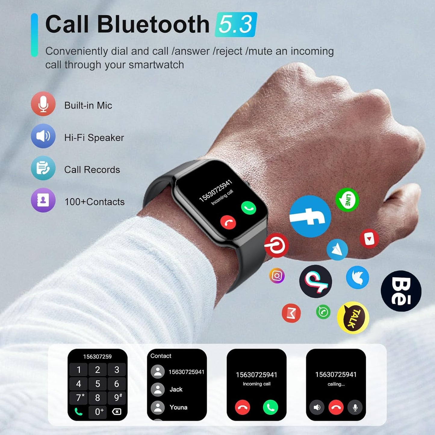 Smart Watch for Unisex Answer/Make Calls, 1.96" HD Fitness Watch