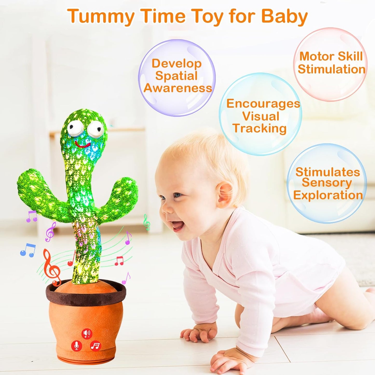 Dancing Talking Cactus Toy with Adjustable Volume, Interactive Cactus Baby Toys for 6-18 Months+, Upgraded Safe and Secure Plush Eyes Baby Toys, Birthday Gifts for Babies (Green)