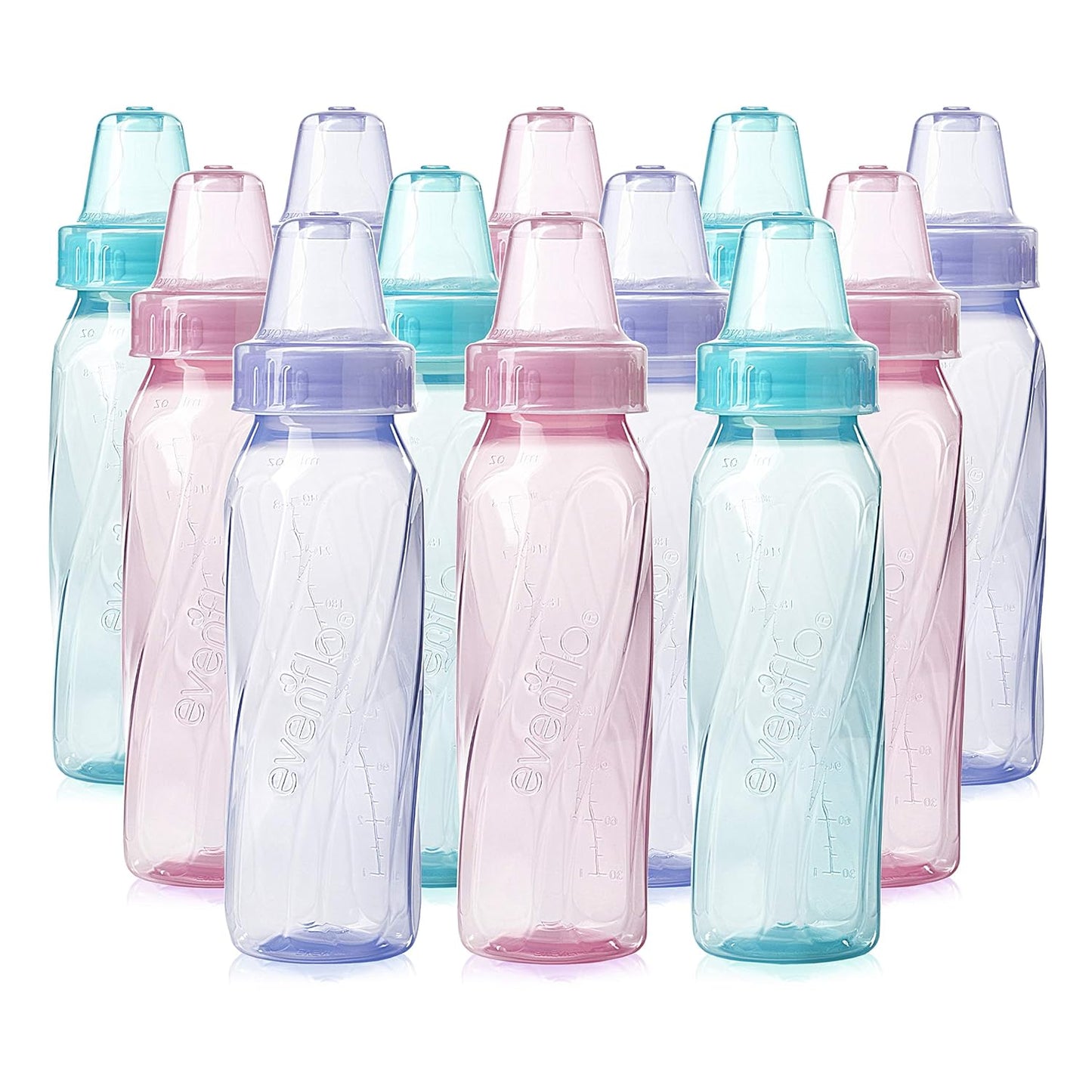 Evenflo Feeding Classic Tinted Plastic Standard Neck Bottles for Baby, Infant and Newborn, Pink/Lavender/Teal, 8 Ounce