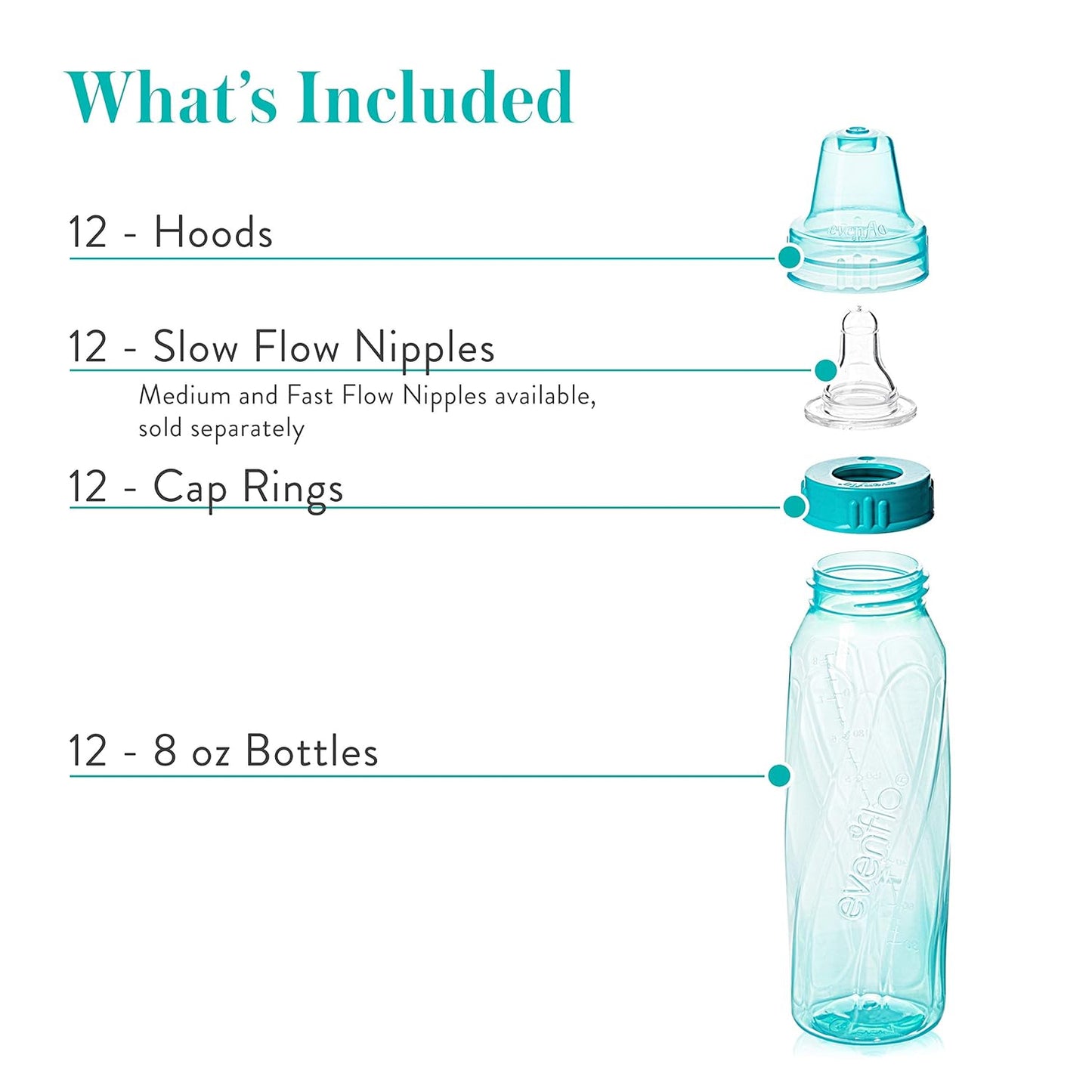 Evenflo Feeding Classic Tinted Plastic Standard Neck Bottles for Baby, Infant and Newborn, Pink/Lavender/Teal, 8 Ounce