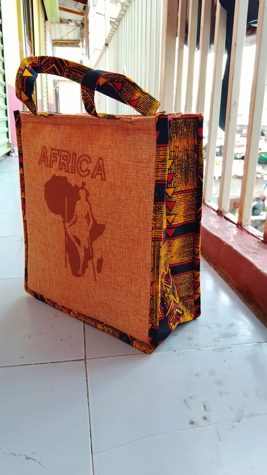 African Print Jute Tote Bag – Handmade Eco-Friendly Carry Bag