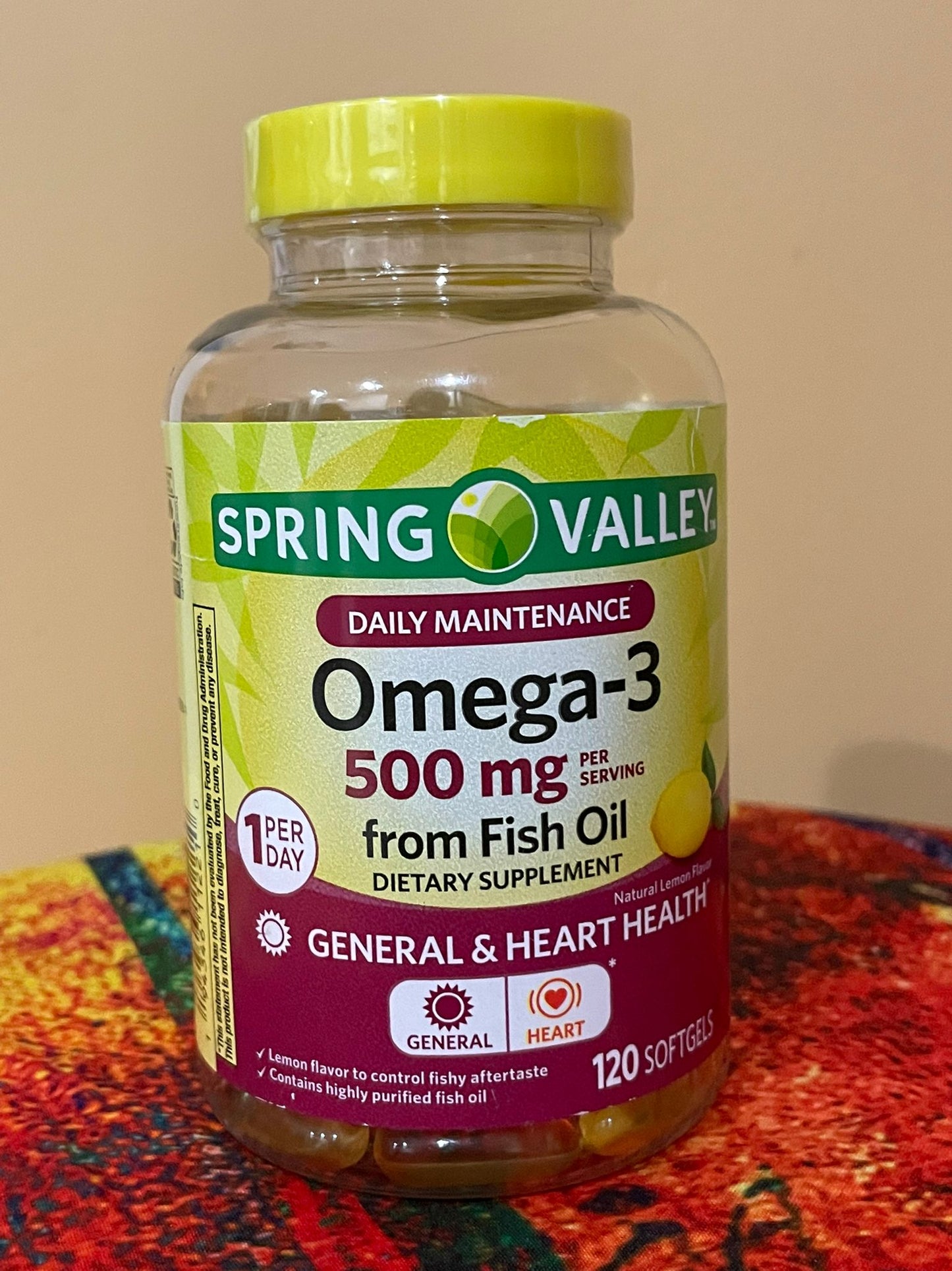 Spring Valley Daily Maintenance Omega-3 from Fish Oil Dietary Supplement, 500 mg, 120 Count