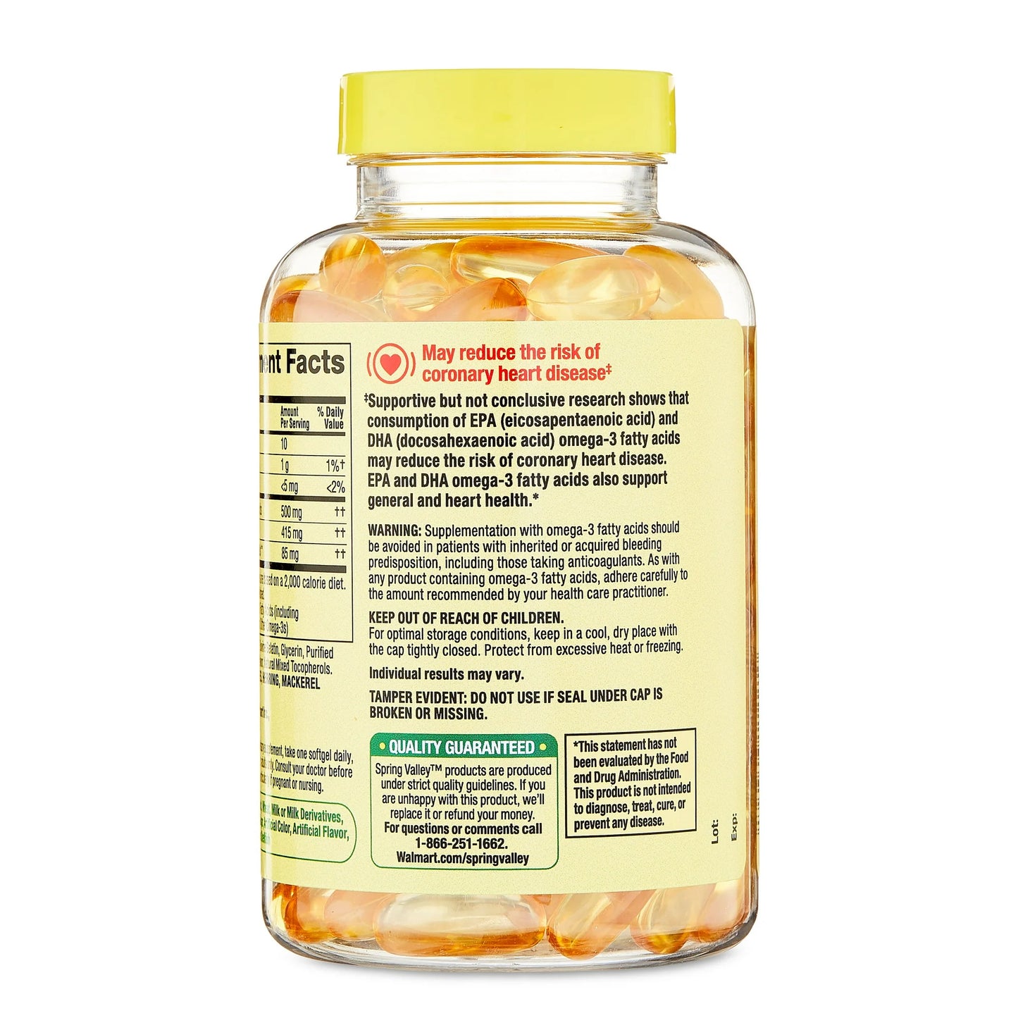 Spring Valley Daily Maintenance Omega-3 from Fish Oil Dietary Supplement, 500 mg, 120 Count
