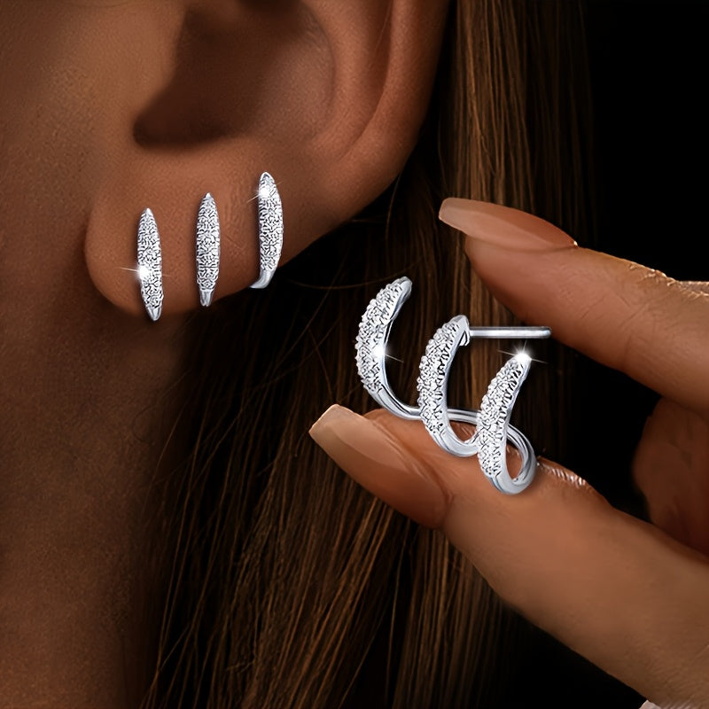Stylish Three-Layer Ear Climbers for Women