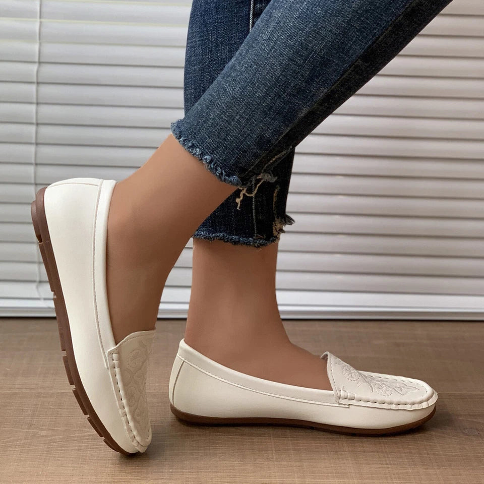 Women's Classic White Loafers – Casual Slip-On Flats
