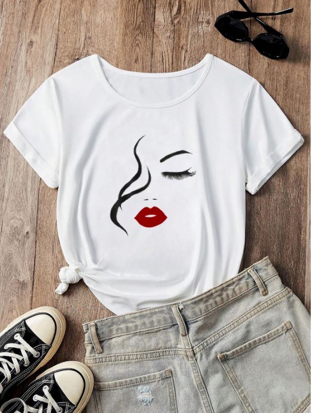 VaVaLuxe Portrait Printed Short Sleeve Oversized T-Shirt, Summer Casual Graphic Tees Women Tops