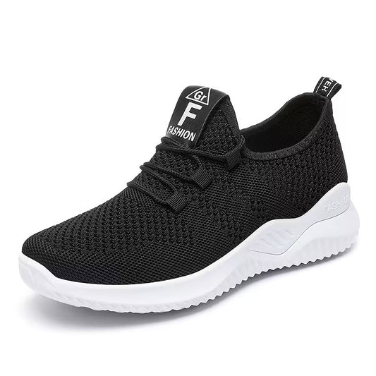 Lightweight Breathable Knit Running Sneakers – Black & White