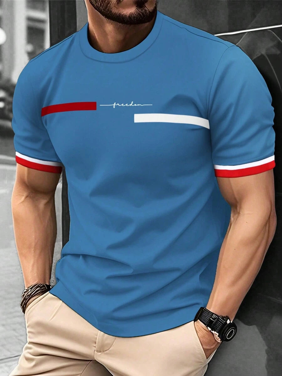 Manfinity Homme Men's Summer Casual Short Sleeve T-Shirt With Letter Print Round Neck