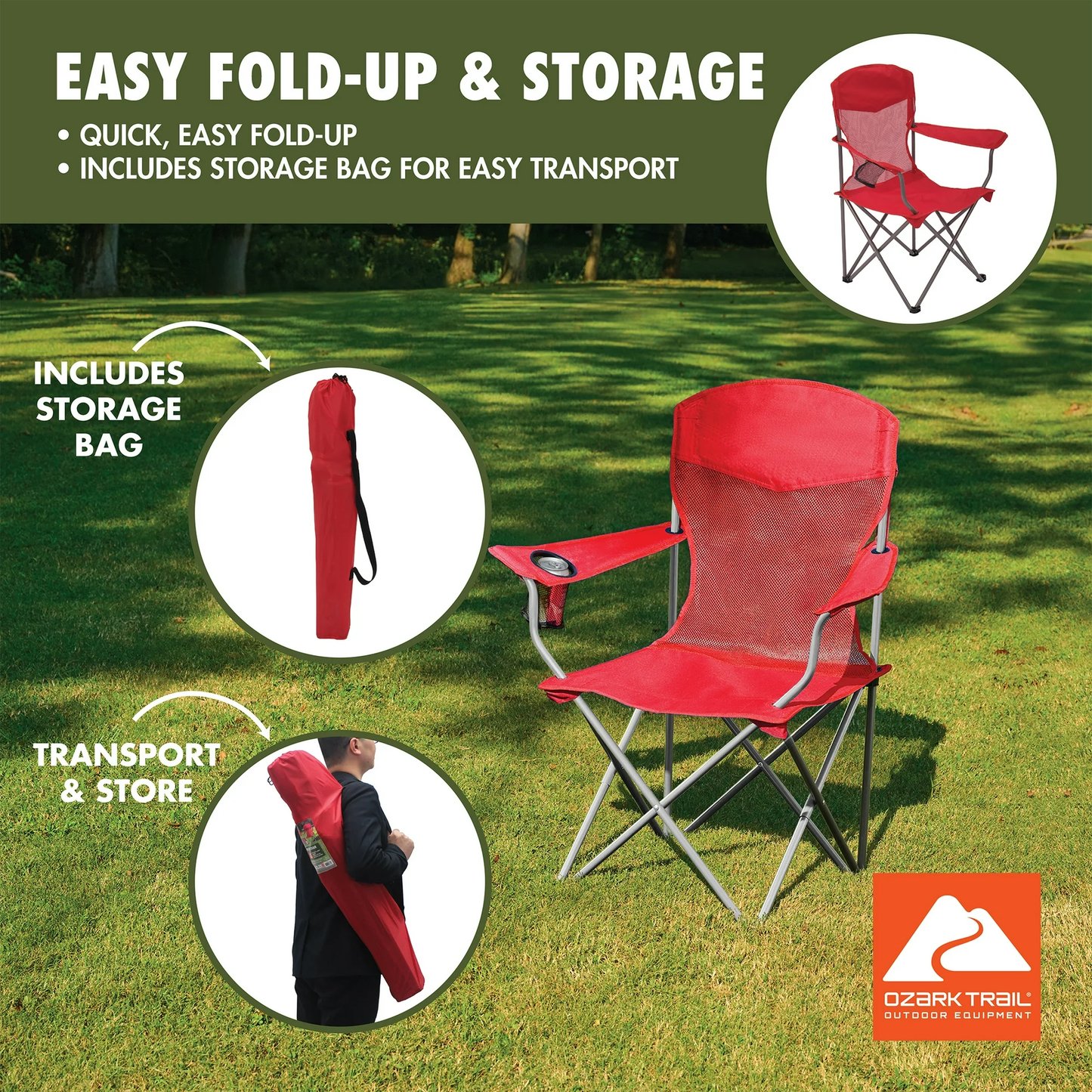 Ozark Trail Basic Mesh Chair Red – Lightweight & Portable for Adults