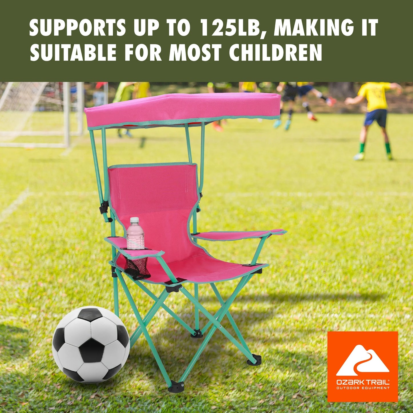 Ozark Trail Kids Canopy Chair with Safety Lock – 125 lb Capacity Pink