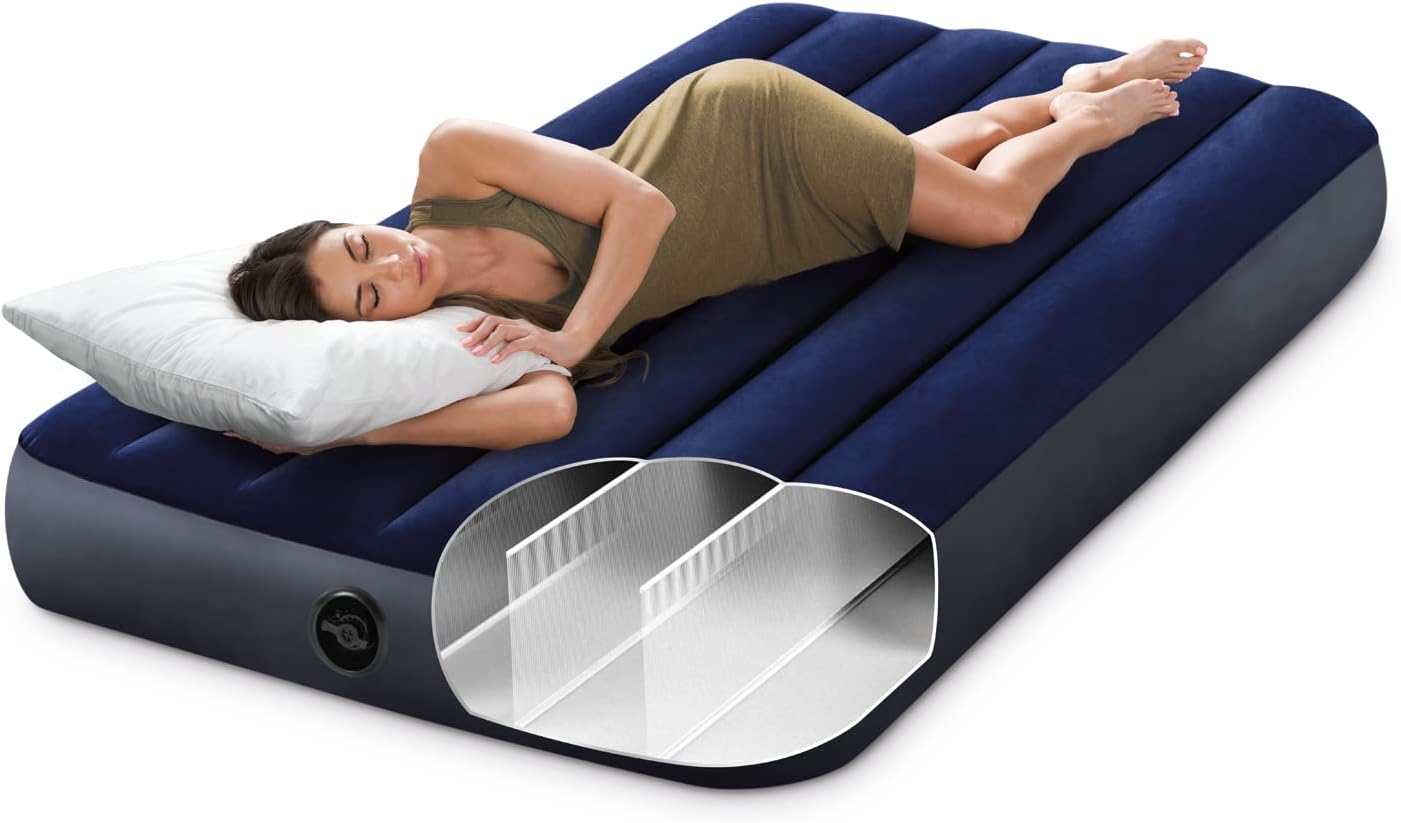 Intex DuraBeam Standard Downy Air Mattress – Twin Size, 10" Height + FREE Pump