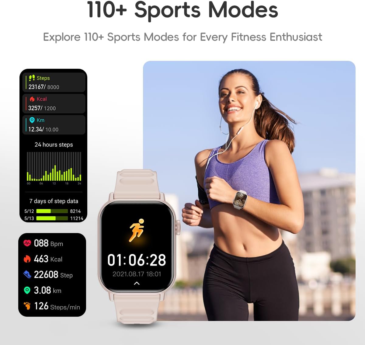 Smart Watch – Fitness Tracker with Bluetooth Calls, Heart Rate & Sleep Monitor, 100 Sports Modes, Waterproof, Compatible with iOS & Android