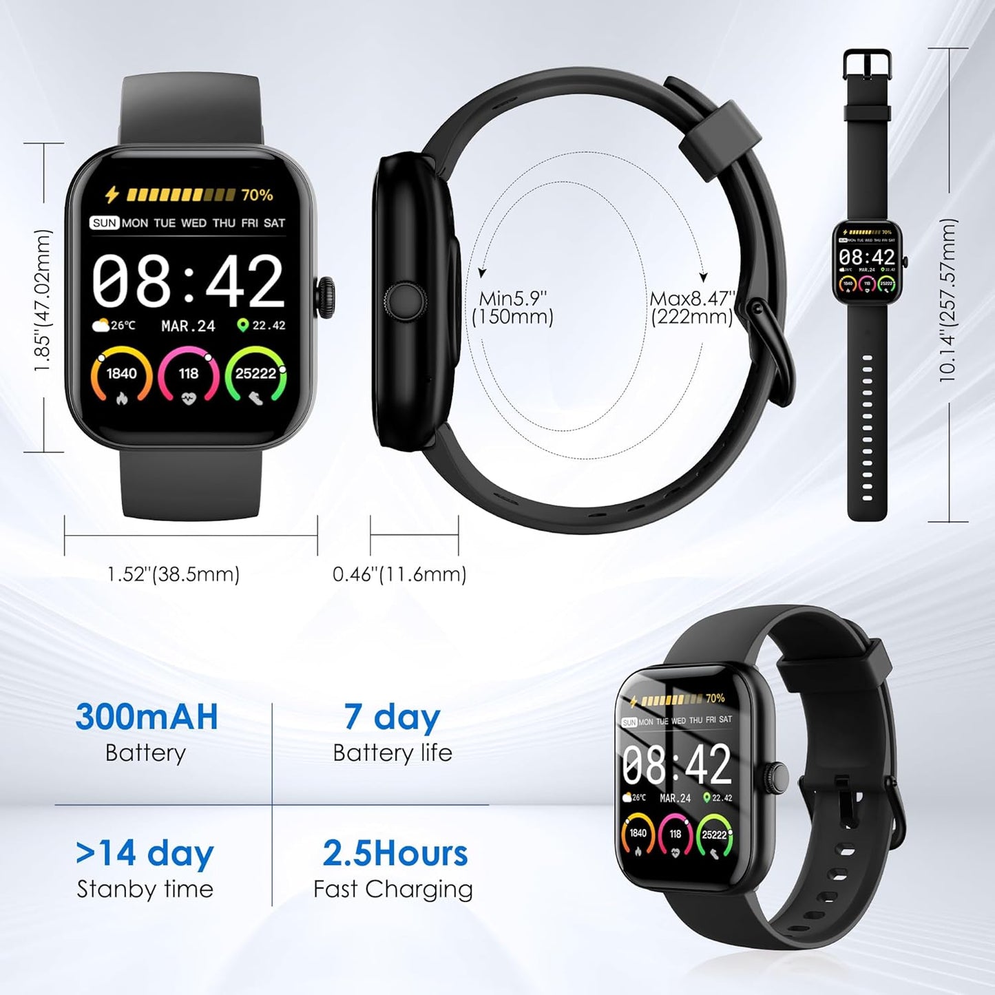 Smart Watch for Men & Women – 1.91" Touchscreen, Bluetooth Calling, 100+ Sports Modes, Heart Rate, SpO2 & Sleep Monitor, IP68 Waterproof, Alexa Built-In