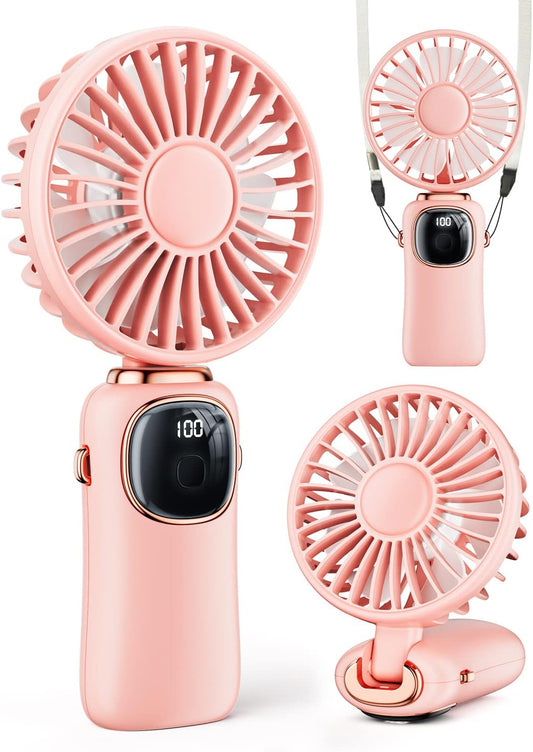 Portable Handheld Fan with LED Display – 4000mAh Rechargeable, Foldable & Wearable