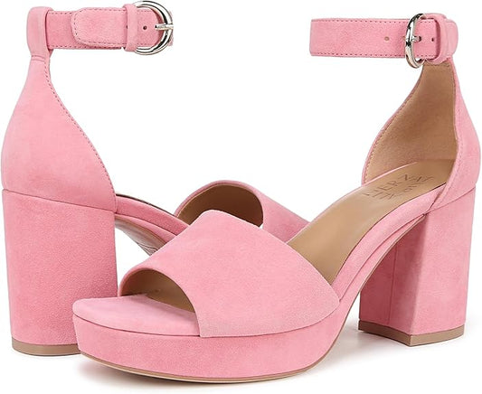 Women’s Platform Sandal – Flamingo Pink Suede Block Heel Dress Sandal