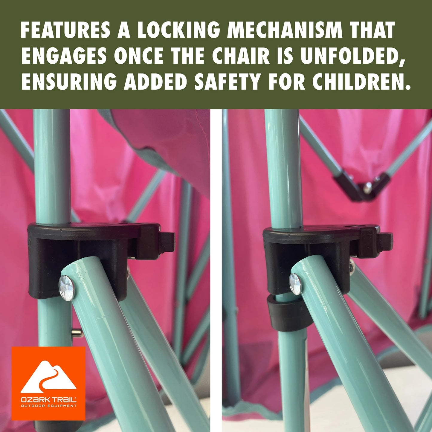 Ozark Trail Kids Canopy Chair with Safety Lock – 125 lb Capacity Pink