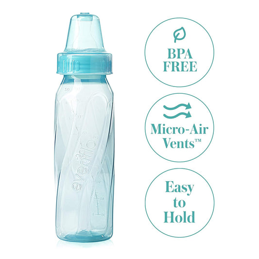 Evenflo Feeding Classic Tinted Plastic Standard Neck Bottles for Baby, Infant and Newborn, Pink/Lavender/Teal, 8 Ounce