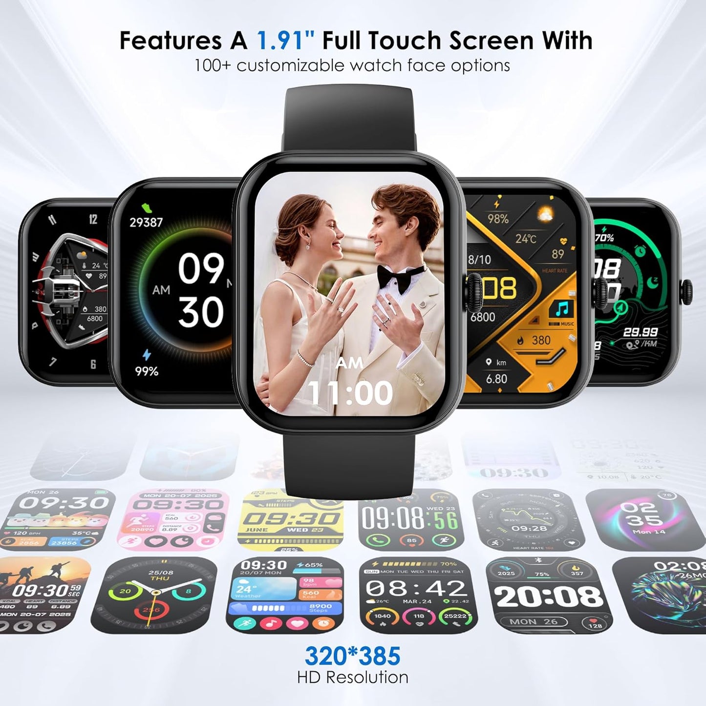 Smart Watch for Men & Women – 1.91" Touchscreen, Bluetooth Calling, 100+ Sports Modes, Heart Rate, SpO2 & Sleep Monitor, IP68 Waterproof, Alexa Built-In