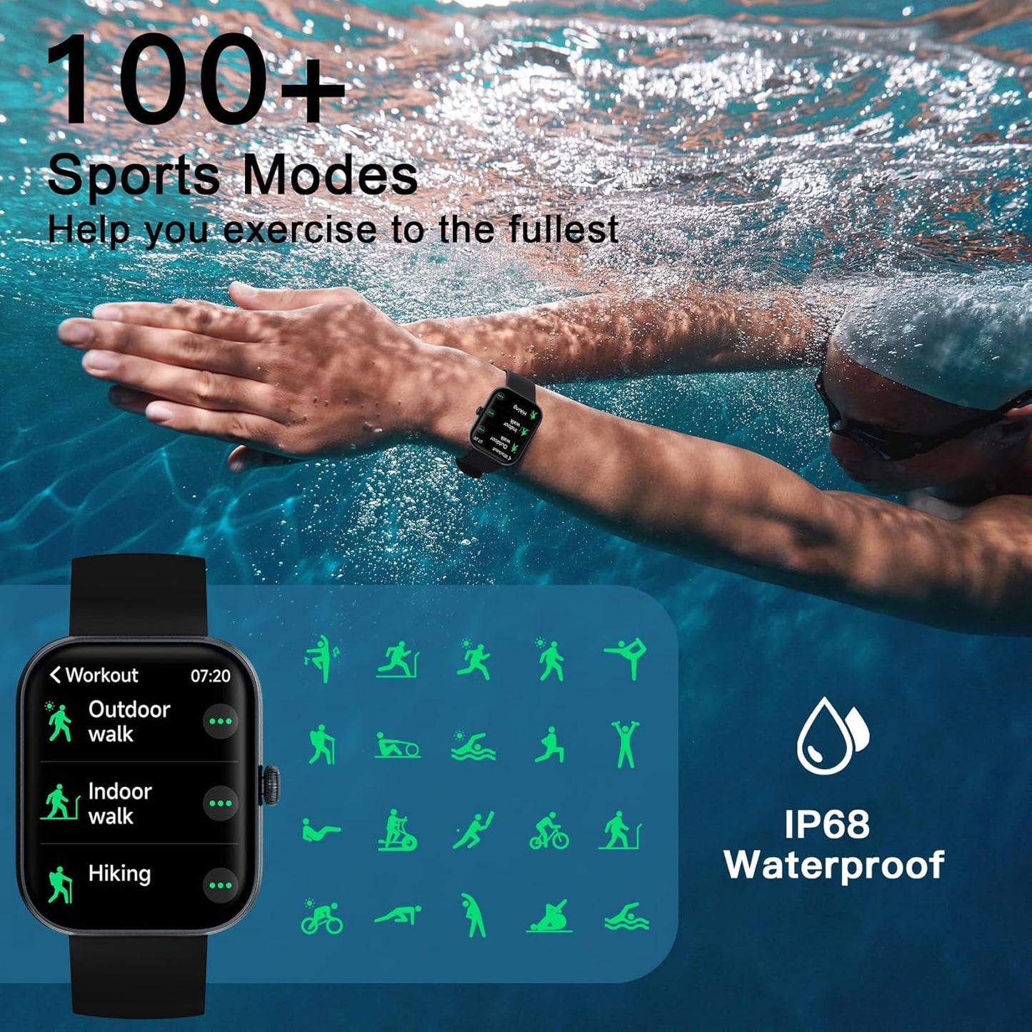 Smart Watch for Men & Women – 1.91" Touchscreen, Bluetooth Calling, 100+ Sports Modes, Heart Rate, SpO2 & Sleep Monitor, IP68 Waterproof, Alexa Built-In