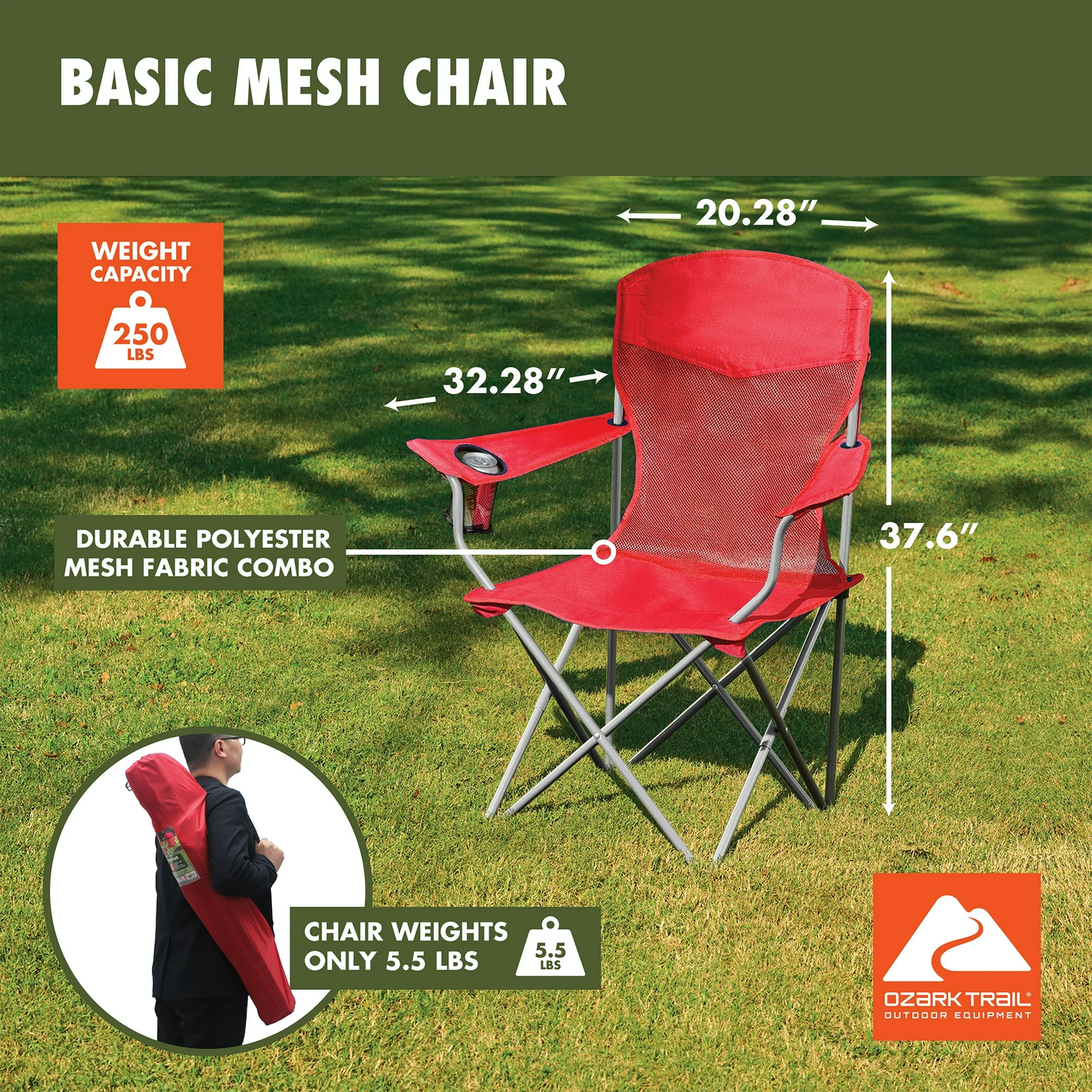 Ozark Trail Basic Mesh Chair Red – Lightweight & Portable for Adults