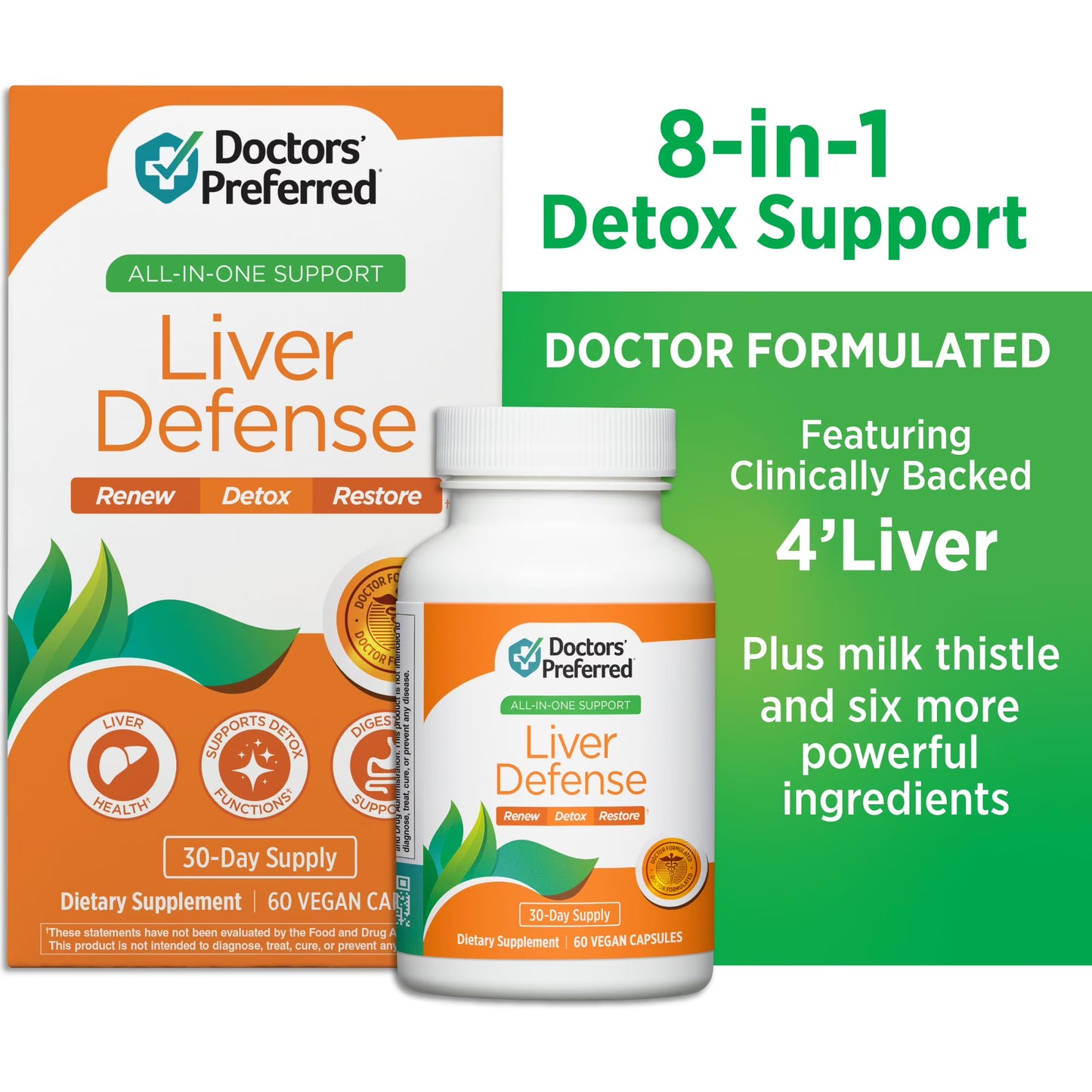 Doctors’ Preferred Liver Defense – Liver Health & Detox Support with Milk Thistle, Antioxidants & Botanical Blend, 60 Vegan Capsules