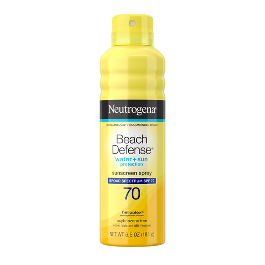Neutrogena Beach Defense Sunscreen Spray SPF 70 – Broad Spectrum UVA/UVB Protection, Water-Resistant, 6.5 oz