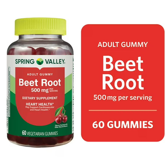 Spring Valley Beet Root Gummies 500 mg, Heart Health Supplement – 60 Count, Cherry Flavor