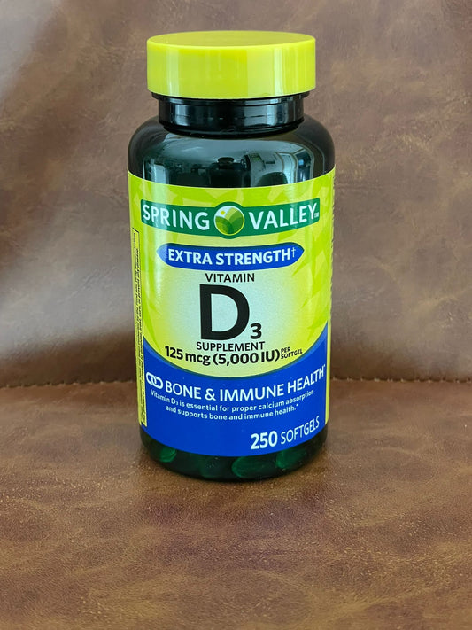 Spring Valley Extra Strength Vitamin D3 125 mcg (5,000 IU) – 250 Softgels