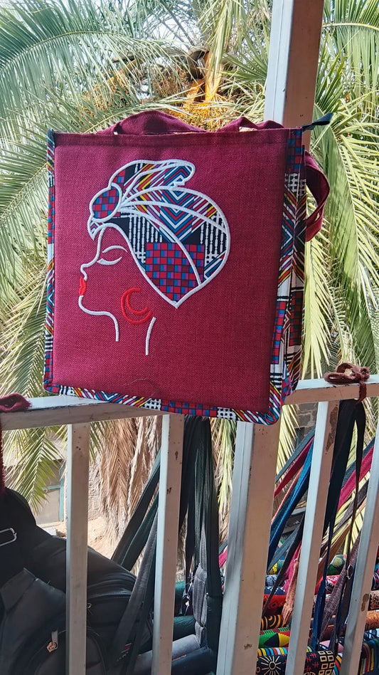 Heritage Queen African Print Tote Bag – Burgundy Edition