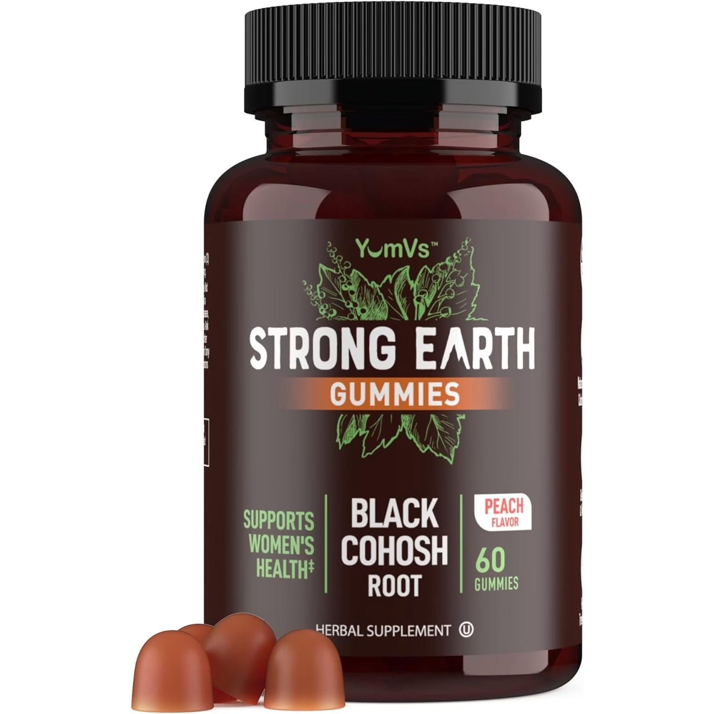 YUM-V’s Strong Earth Black Cohosh Root Gummies 50 mg – Menopause Relief & Hormone Balance for Women, 60 Count