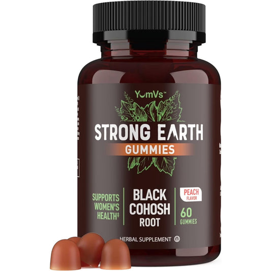 YUM-V’s Strong Earth Black Cohosh Root Gummies 50 mg – Menopause Relief & Hormone Balance for Women, 60 Count