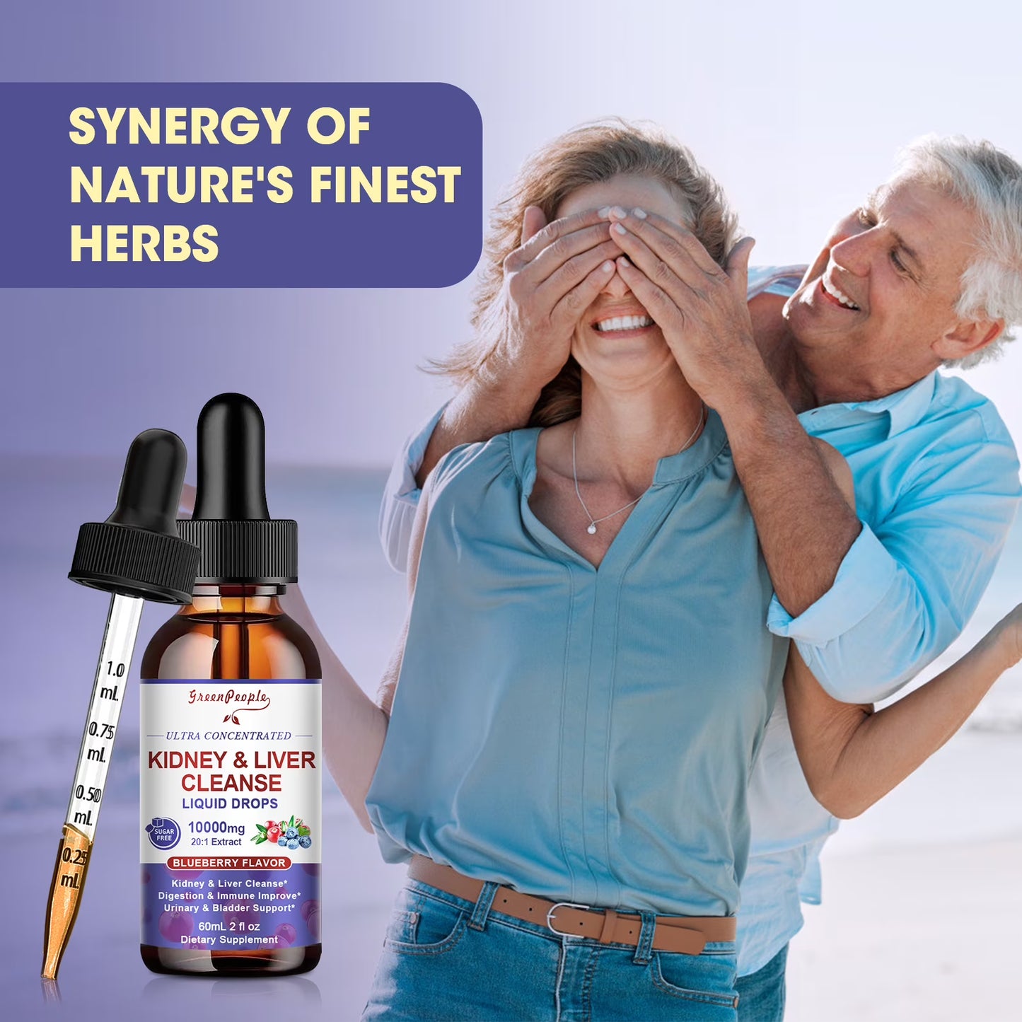 27-in-1 Kidney & Liver Support Liquid Drops – 20:1 Cranberry Extract, Blueberry Flavor, Non-GMO, 60 ml