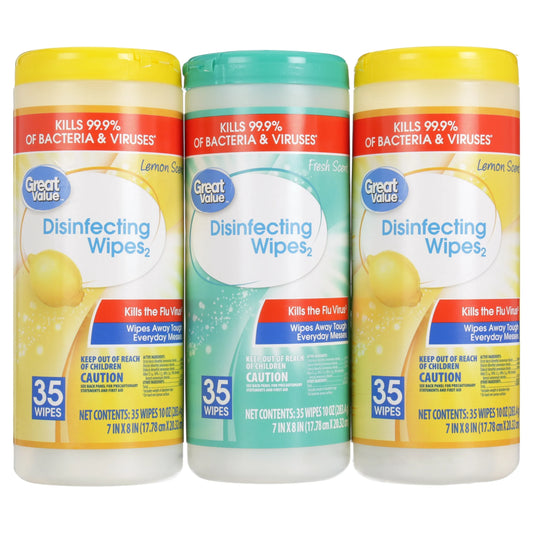 Great Value Disinfecting Wipes – 35 Count, Lemon or Fresh Scent