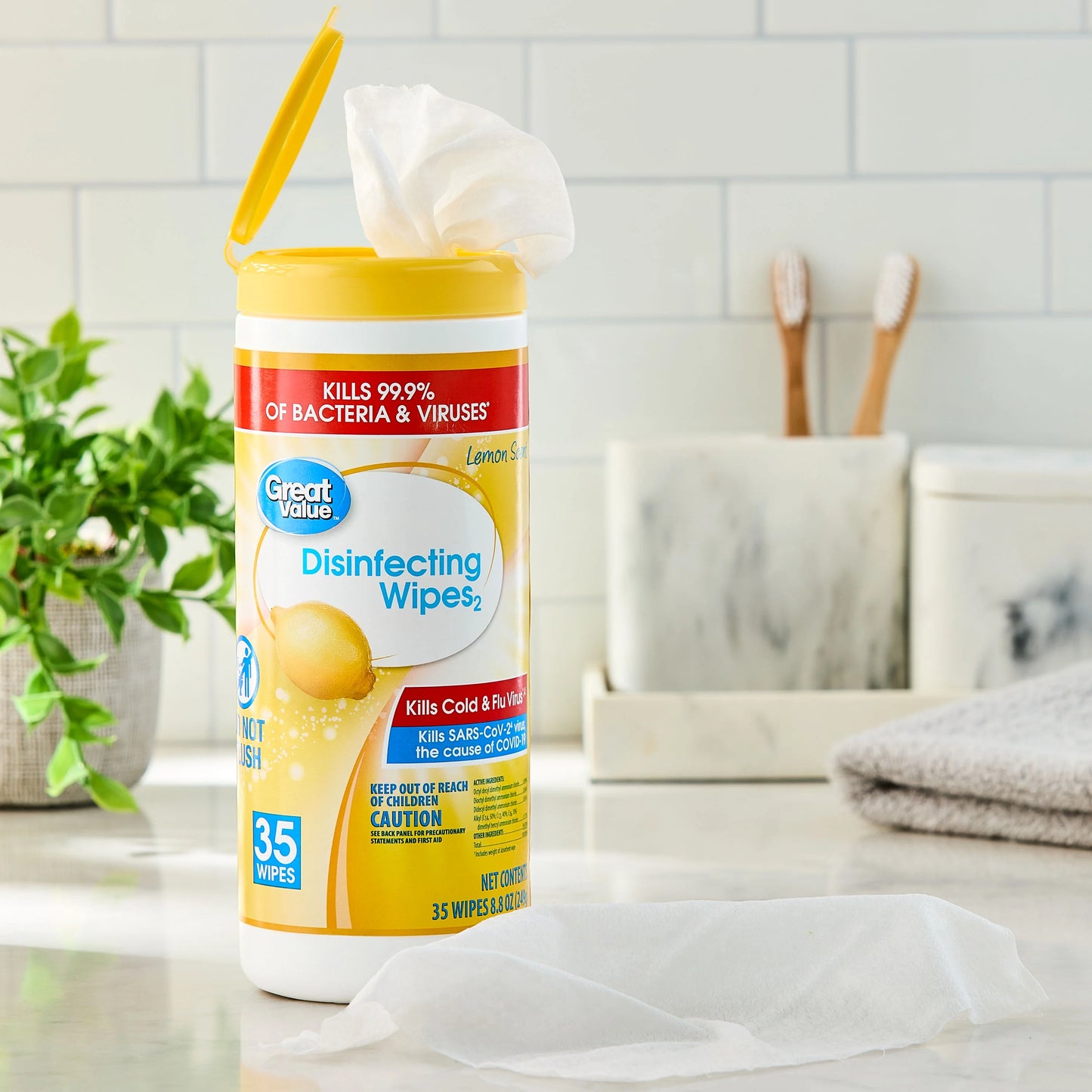 Great Value Disinfecting Wipes – 35 Count, Lemon or Fresh Scent