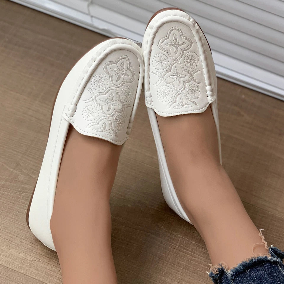 Women's Classic White Loafers – Casual Slip-On Flats