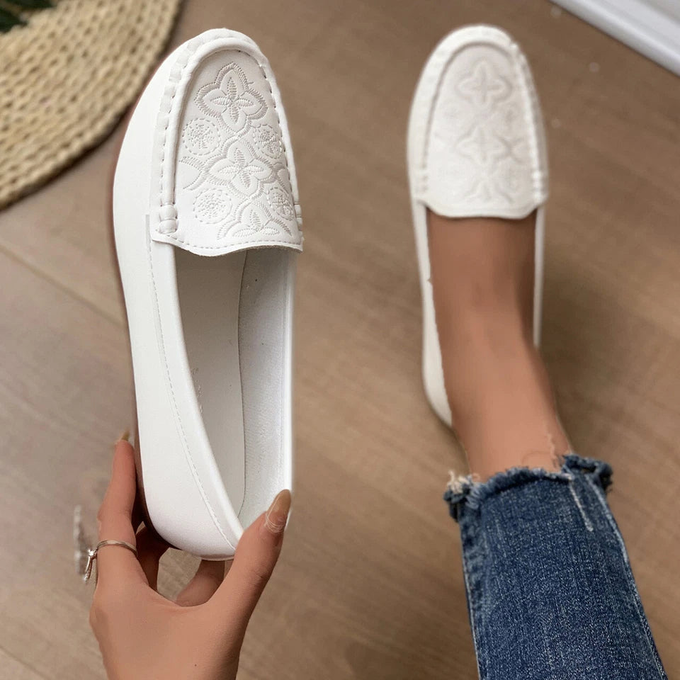Women's Classic White Loafers – Casual Slip-On Flats