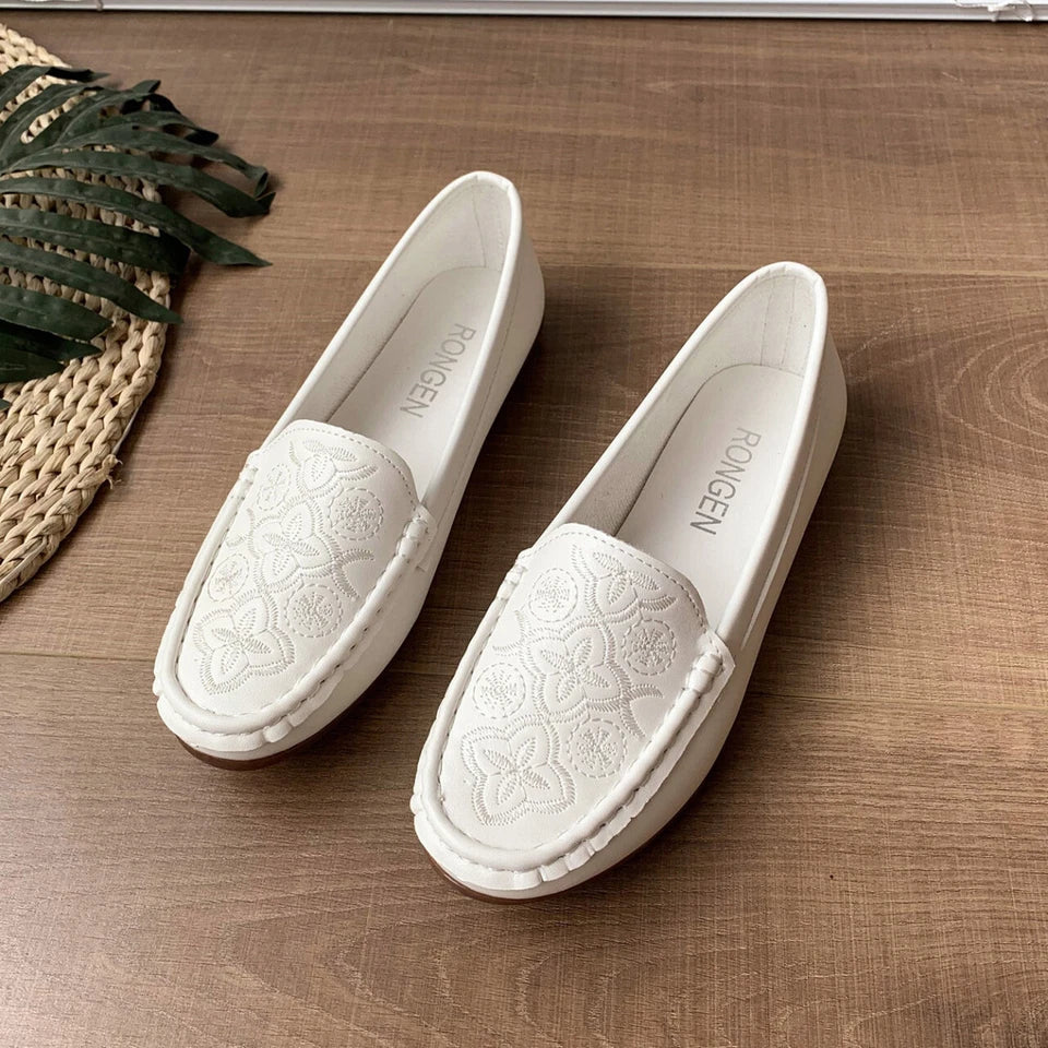 Women's Classic White Loafers – Casual Slip-On Flats