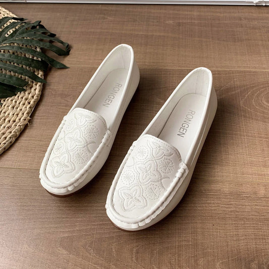 Women's Classic White Loafers – Casual Slip-On Flats